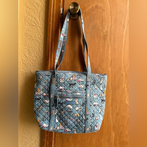 Vera Bradley Vera Large Tote Bag - Cat's Meow - Siamese Cat - Calico White Blue - Picture 2 of 7